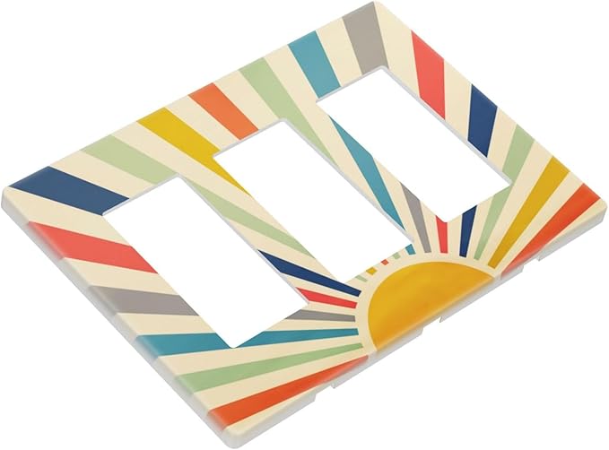 70s 60s Mid Century Boho Sun Sunrise 3 Gang Triple Rocker/Decorator Light Switch Wall Plate Cover Decorative GFCI Electrical Faceplate Switchplate Dimmer