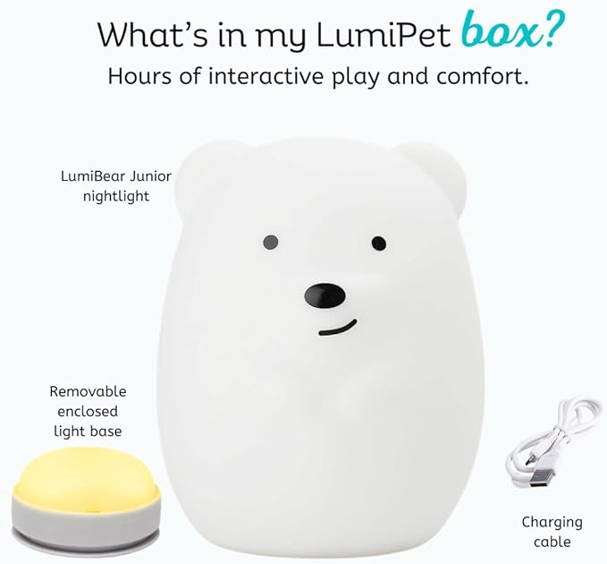 Lumipets Junior Bear Night Light, Soft Silicone Material, 8 Soothing Colors, Cordless, Easy Control, Portable