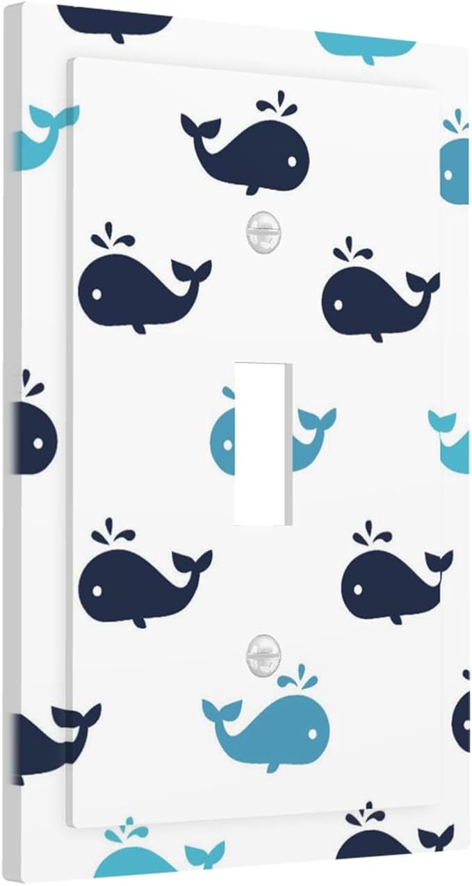 Cute Blue Whales 1-Gang Toggle Light Switch Plate, Nautical Whale Pod Minimalist Coastal Decorative Wall Plate for Nursery Decor