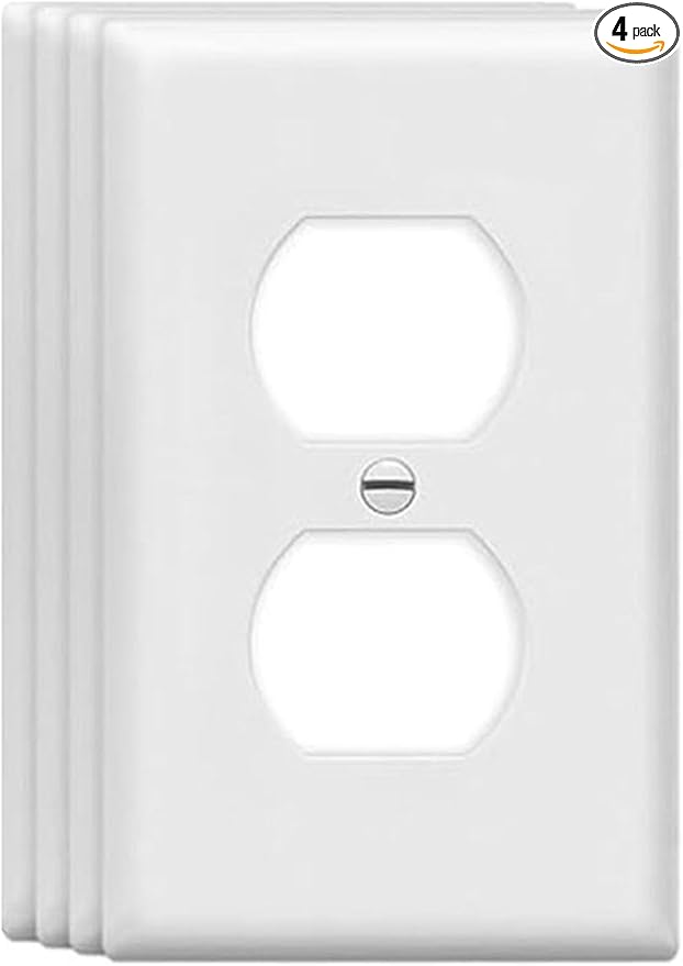 ZEFTV Duplex Wall Plates 1-Gang Switch Outlet Electrical Cover Plate Unbreakable Thermoplastic Faceplate for Light Receptacle Outlet Switch, White (4 Pack)