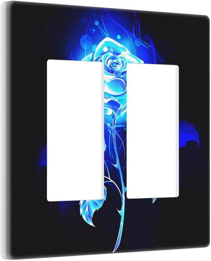 Blue Golden Rose Flower 2 Gang Double Rocker/Decora Light Switch Cover Decorative Outlet Wall Plate Electrical Faceplate Home Family Art Decor Screwless