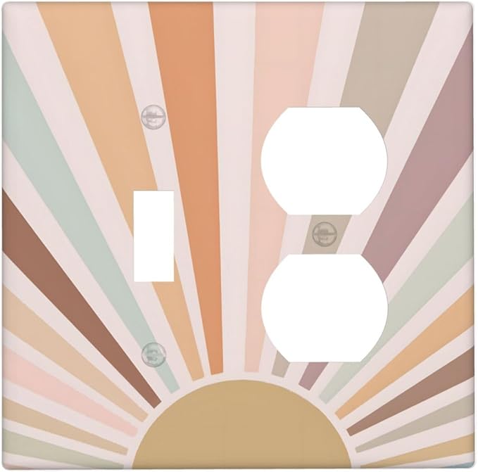 Boho Sun Rainbow Retro Aesthetic Abstract Art Sunrise Sunset Wallplates 1 Toggle 1 Duplex Switch Plate Electrical GFCI Faceplate Decorative Light Switch Covers for Kids Room Bedroom Decor
