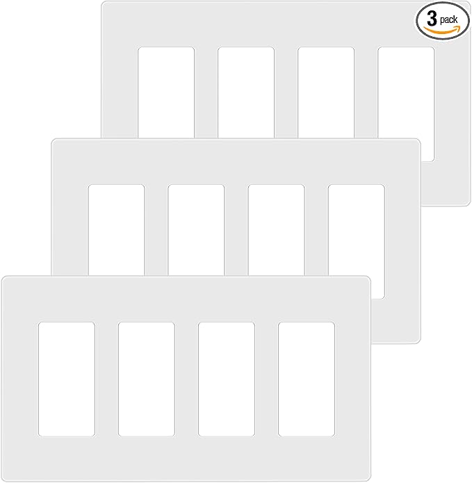 ENERLITES Screwless Decorator Wall Plate Child Safe Cover, Size 4-Gang 4.68" H x 8.30" L, Unbreakable Polycarbonate Thermoplastic, SI8834-W-3PCS, Glossy, White (3 Pack)