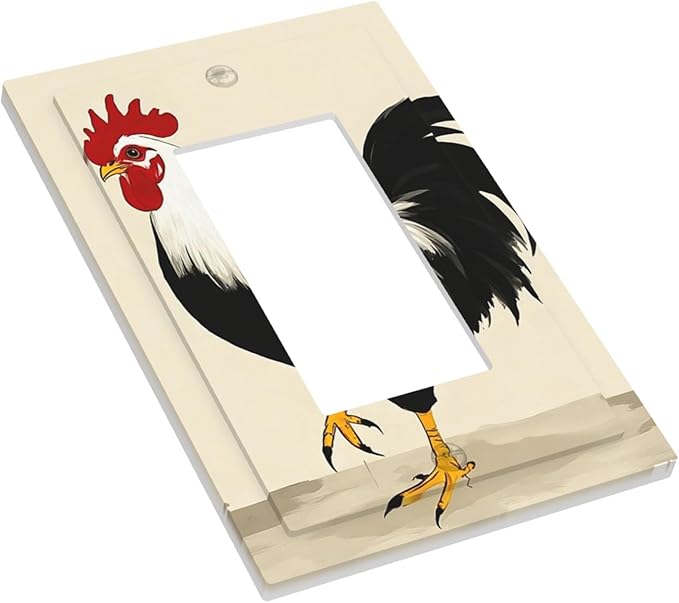 Watercolor Rooster Single Rocker Switch Cover - 1-Gang Standard US Size Farmhouse Rooster Light Switch Covers for Kitchen Living Room Dining Room Decor