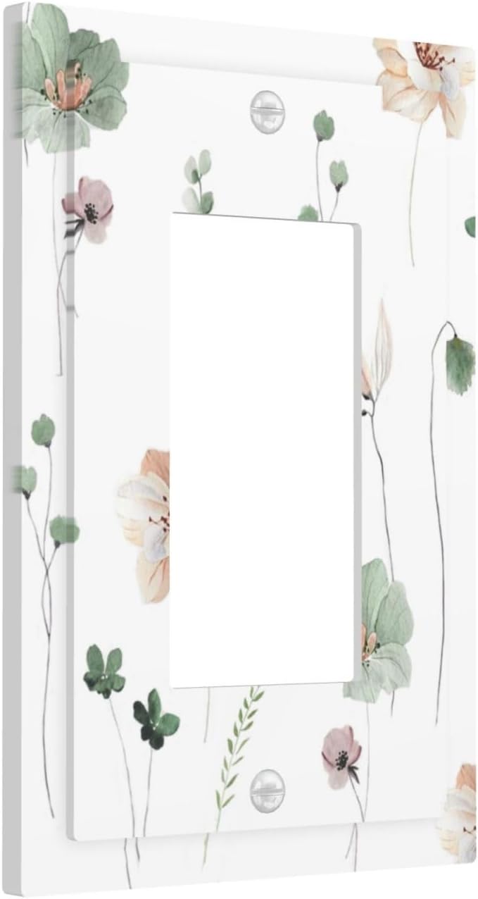 Decorative Outlet Covers Watercolor Floral Botanical Flowers 1 Gang Single Rocker Light Switch Cover Plate Wall Plates Gfci Faceplate For Living Room Bed Room Decor