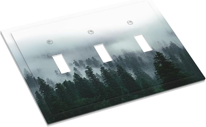 Forest Pine Forest Foggy Mountain Natural Scenery Decorative Switch Plates 3 Gang Wall Plate Triple Toggle Light Switch Cover Faceplate Electrical Wall Panels for Bed Room Living Room Decor