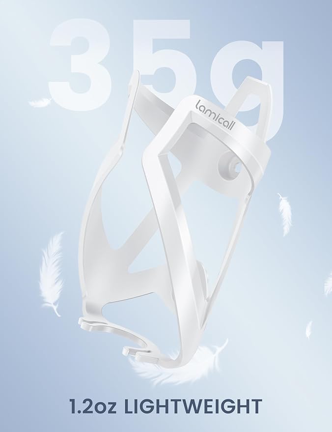 Lamicall Bike Water Bottle Holder - 1.2 Oz Ultralight & Sturdy Bike Cup Holder, Bicycle Drink Cage, Cycling Bike Water Bottle Cage with Screw Tool, for 2.75-3.94" Diameter Bottles, White