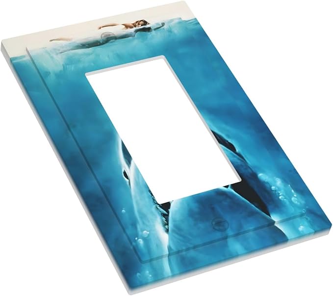 Swimming Woman Funny Shark Blue Ocean Decorative Outlet Covers 1 Gang Single Rocker Light Switch Cover Plate Wall Plates GFCI Faceplate for Kids Room Bedroom Decor