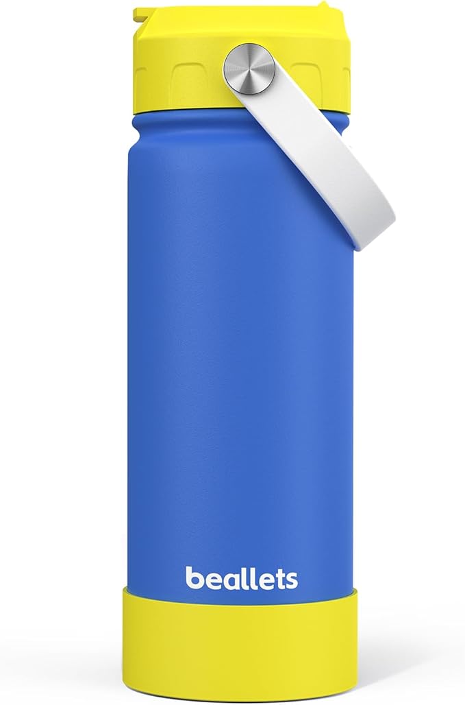 Kids Water Bottle, 18oz Toddler Insulated Bottles with Stickers, 18/8 Stainless Steel Leak-Proof Kids Straw Cup for School, Gifts for Boy(YellowBlue)