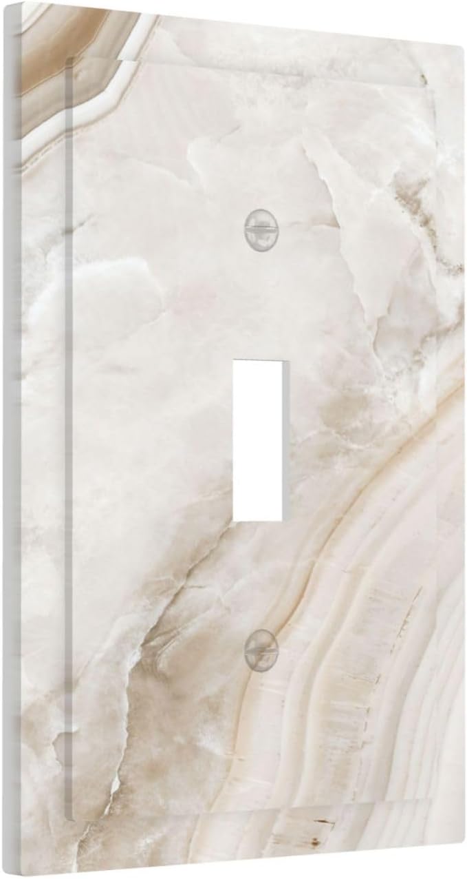 Decorative Light Switch Cover Beige Marble Pattern 1 Gang Single Toggle Decorator Outlet Wall Plate Device Electrical Faceplate Switchplates for living Room Bedroom Decor