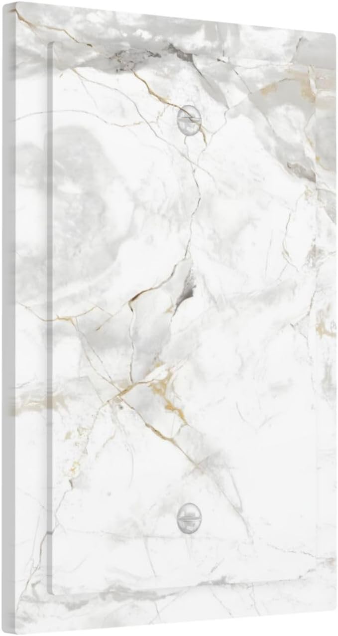 White Marbling Golden Stream Lines Print Light Switch Cover Plate 1 Gang No Device Blank Electrical Wall Plates Faceplate Decorative Switch Plate Covers for Bathroom Kitchen Decor