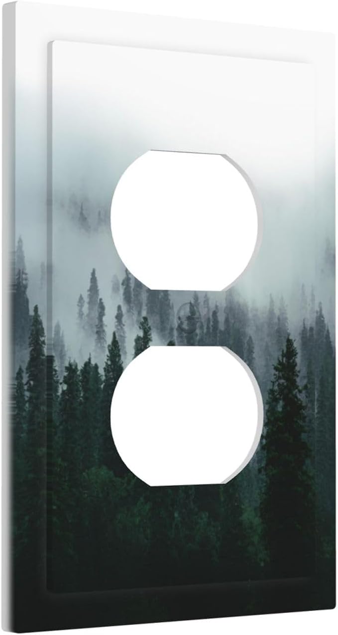 Forest Pine Forest Foggy Mountain Natural Scenery Outlet Covers 1 Gang Duplex Light Switch Cover Decorative Switch Plates Electrical Receptacle Faceplate Wall Plate for Bed Room Living Room Decor