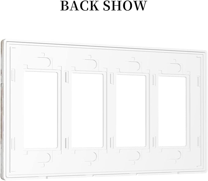 White Grey Wood 4 Gang Quad Rocker/Decor Light Switch Cover Plate Decorative Electrical Faceplate for Bathroom Room Decorate Jumbo Size Screwless 8.3" x 4.6