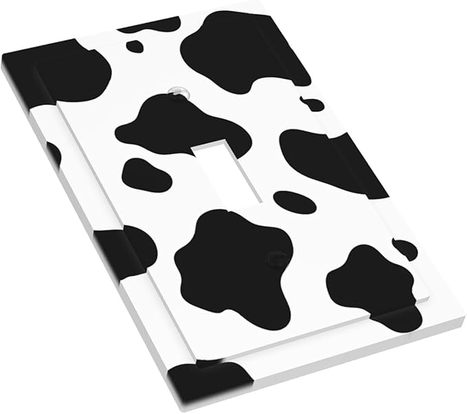 Cow Print 1-Gang Toggle Light Switch Plate, Farmhouse Cowhide Black & White Rustic Animal Print Decorative Wall Plate for Country Homes