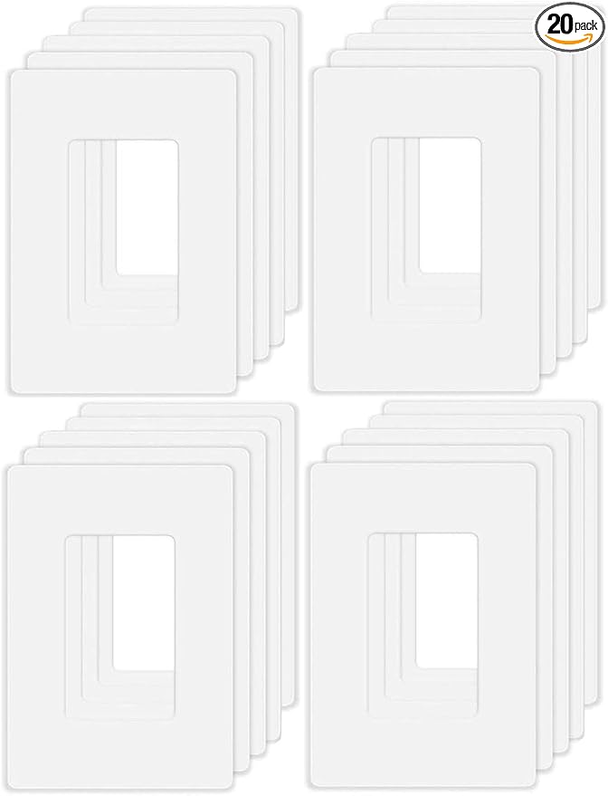 ZEFTV Screwless Decorator Wall Plates 1-Gang Switch Outlet Electrical Cover Plate Unbreakable Thermoplastic Faceplate for Decorative Receptacle Outlet Switch, White (20 Pack)