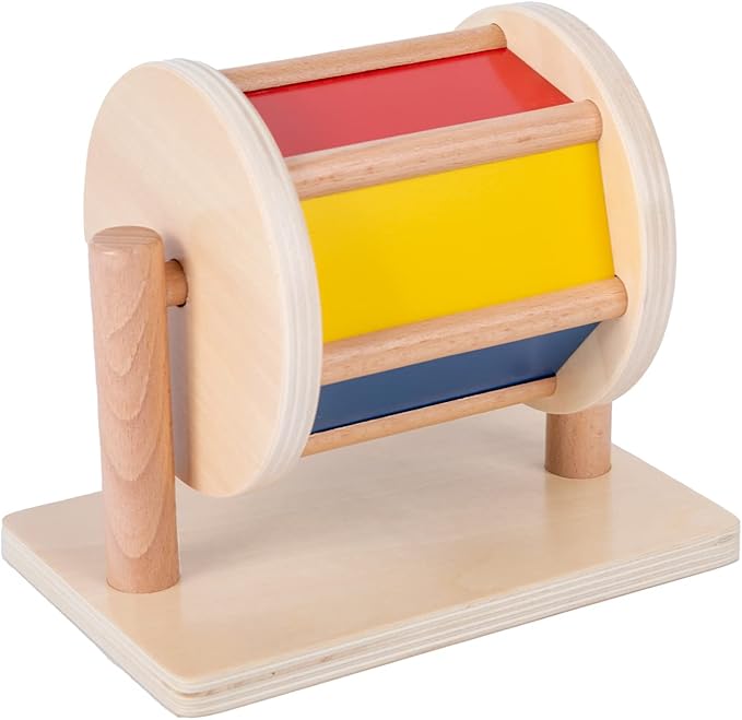 Montessori Baby Toys Play Kit Montessori Mirror Peekaboo Knob Puzzle, Medium Spinning Drum and Rainbow Fabric Ball Kit Toys for 6-12Months Toddlers