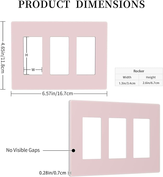 Pink Decorative 3 Gang Triple Decorator Light Switch Cover, Cute Girl Fashion Pretty Unique Light Pink Three Rocker/GFCI Wall Plate Electrical Switch Faceplate Dimmer
