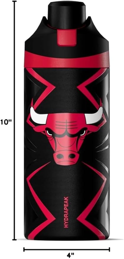 Hydrapeak x NBA Officially Licensed Chicago Bulls Oasis 20 oz Insulated Kids Water Bottle, Stainless Steel Water Bottle Kids with Chug Lid, Push Button