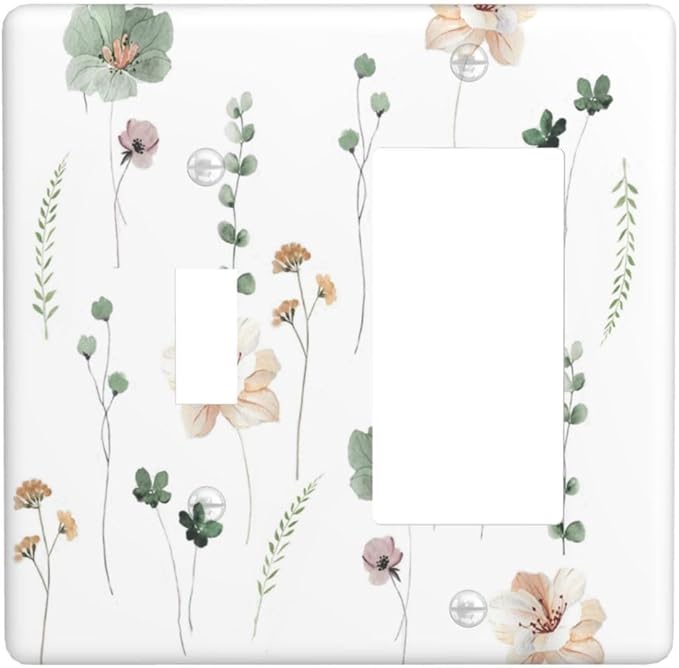 Outlet Covers Watercolor Floral Botanical Flowers 1 Toggle 1 Rocker Combination Decorative Wall Plate Electrical Switch Plates Light Switch Cover Plate For Living Room Bed Room Decor