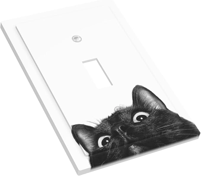 Peeping Black Cat Cute Animals Decorative Light Switch Cover 1 Gang Single Toggle Device Electrical Faceplate Switchplates Decorator Outlet Wall Plate for Kids Room Home Decor