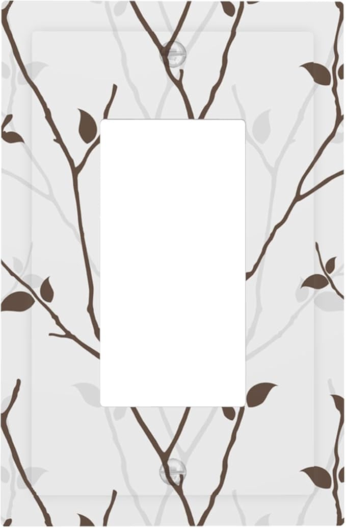 Silhouette Branches Single Rocker Switch Cover - 1-Gang Standard US Size Minimalist Twig & Leaf Light Switch Covers, Rustic Botanical Woodland for Farmhouse Home Decor