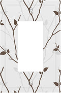 Silhouette Branches Single Rocker Switch Cover - 1-Gang Standard US Size Minimalist Twig & Leaf Light Switch Covers, Rustic Botanical Woodland for Farmhouse Home Decor