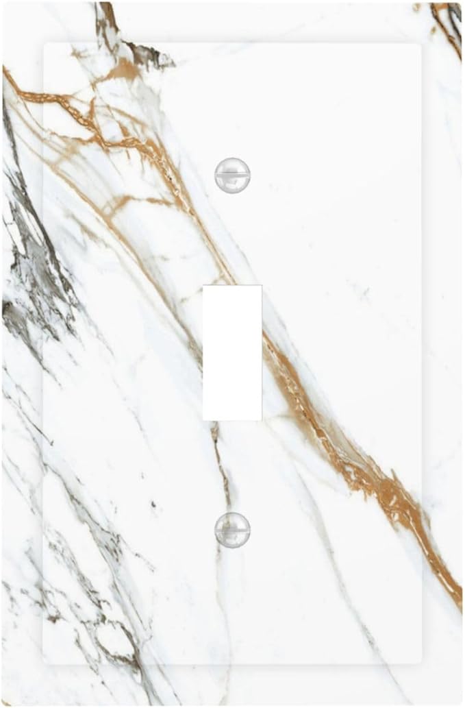 White Gold Marble Modern Abstract Luxury Print Decorative Light Switch Cover 1 Gang Single Toggle Device Electrical Faceplate Switchplates Decorator Outlet Wall Plate for Bathroom Kitchen Decor