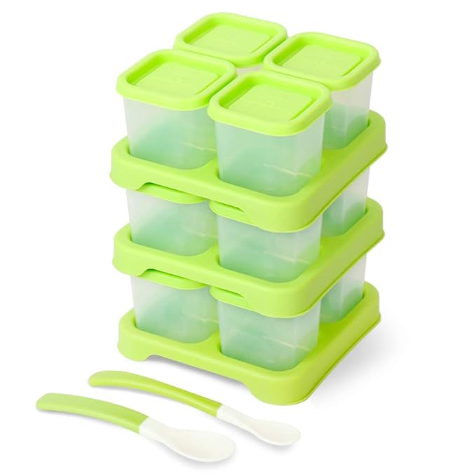 Matyz 12-Pack Plastic Food Storage Containers With Lids Airtight Freezer Safe (Green, 4 OZ Each) - Baby Food Freezer Trays With Lids Baby Cubes Food Storage - Stackable Baby Food Storage Containers