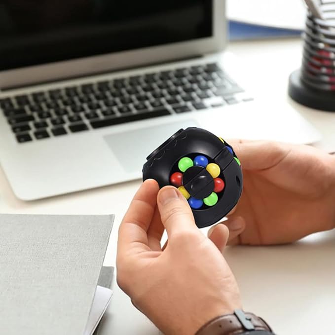 Rotating Bean Magic Cube Puzzle Fidget Toys Anti Stress Ball IQ Games Educational Sensory Easter Gift for Boys Girls Kids Children Adults (Black)