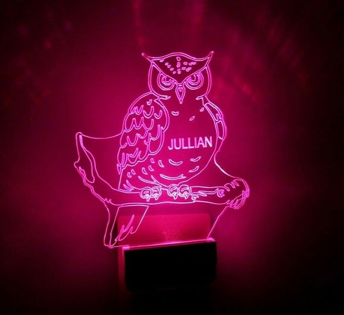 MIRROR MANIA Night Light Multi Color Personalized LED Plug-in, Ultra-Slim Touch Night Light Smart Dusk to Dawn Sensor, Kids Children's Bedroom Kitchen Bathroom Hallway Play Room Variations (Owl)
