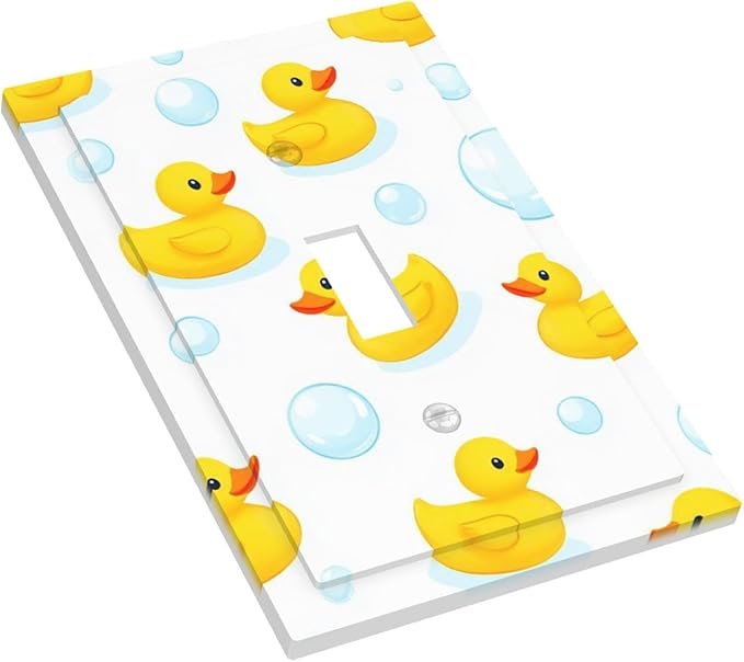 Cute Rubber Ducks & Bubbles Bath Time 1-Gang Toggle Light Switch Plate, Bathroom Funny Duck Decorative Wall Plate for Boys & Girls Bathroom