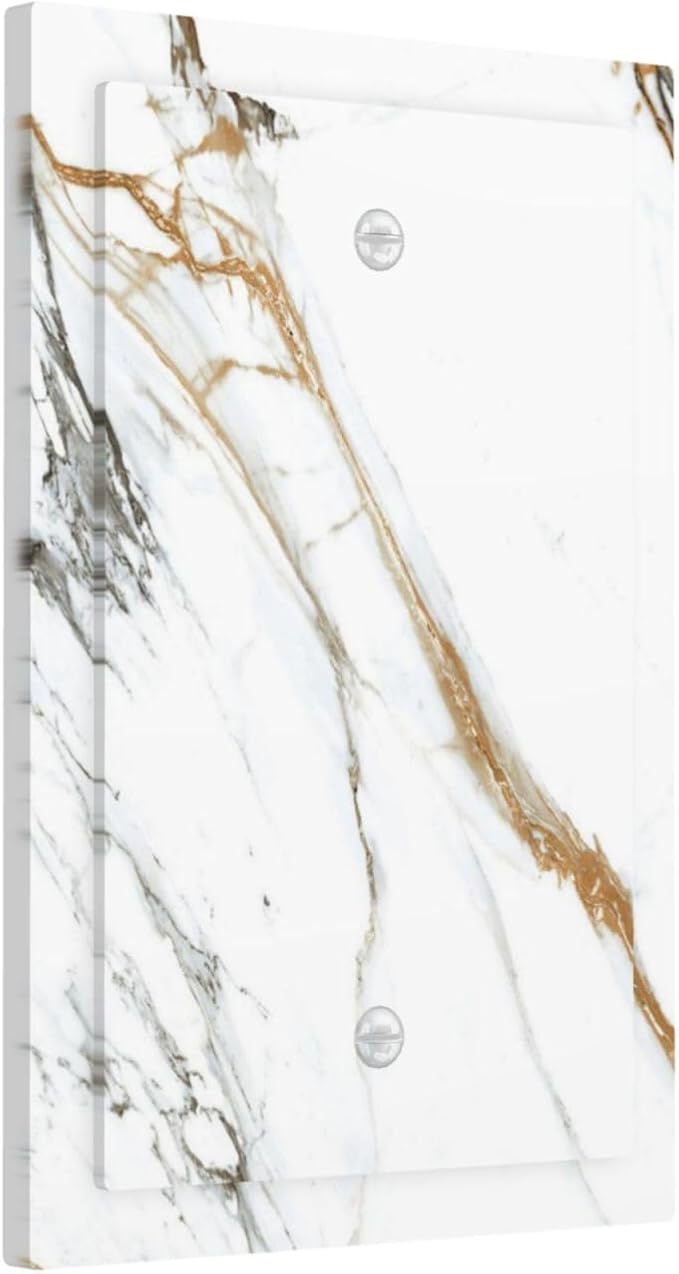 White Gold Marble Modern Abstract Luxury Print Light Switch Cover Plate 1 Gang No Device Blank Electrical Wall Plates Faceplate Decorative Switch Plate Covers for Bathroom Kitchen Decor