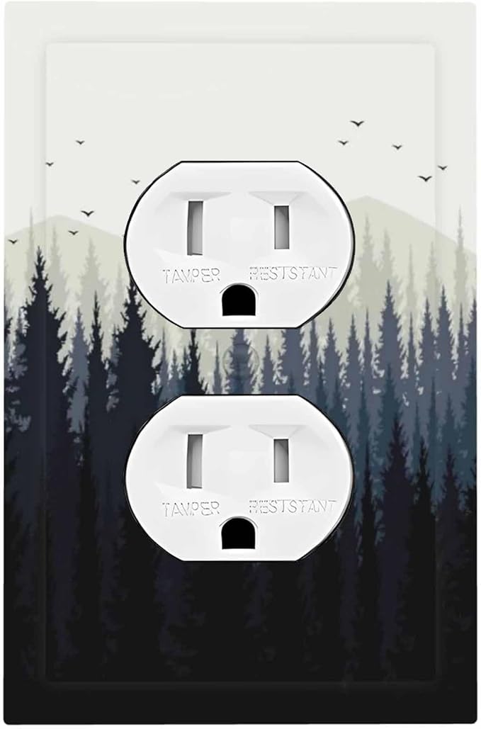 Outlet Covers Forest Pine Tree Mountains Black Bird 1 Gang Duplex Light Switch Cover Decorative Switch Plates Electrical Receptacle Faceplate Wall Plate For Bed Room Farmhouse Decor