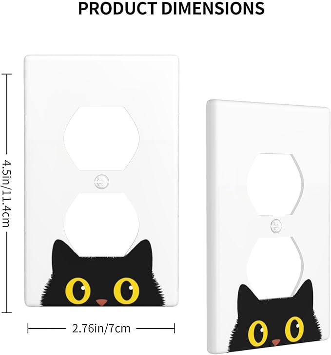 1-Gang Duplex Wall Plate, Black Cat Printed Pattern Outlet Cover, Cute Pet Lover Decor for Cat Room Bedroom Home