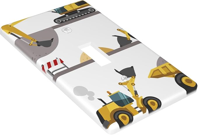 Construction Truck 1-Gang Toggle Light Switch Plate, Excavator Truck Wall Plate for Boys Kids Room, Playroom & Bedroom