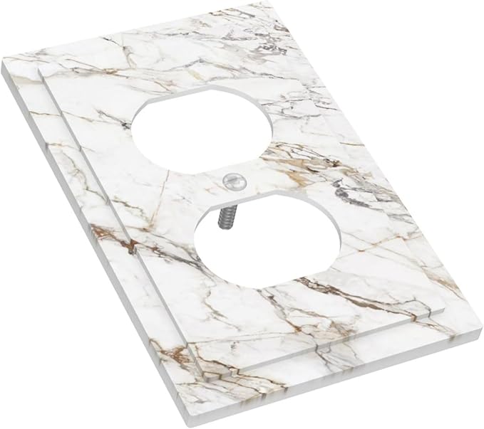 Decorative Outlet Covers White Brown Marble Abstract Modern Luxury 1 Gang Duplex Light Switch Cover Plate Electrical Switch plates WallPlates Socket Covers for Bathroom Kitchen Decor