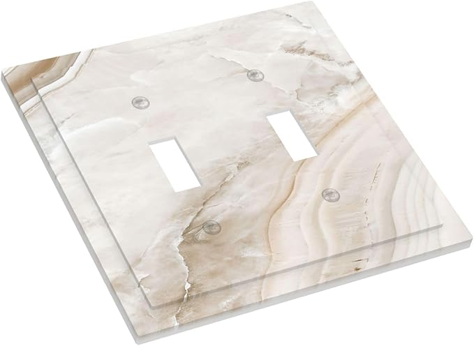 Decorative Switch Plates Beige Marble Pattern 2 Gang Double Toggle Wall Plate Outlet Light Switch Cover Electrical Faceplate for living Room Bedroom Decor