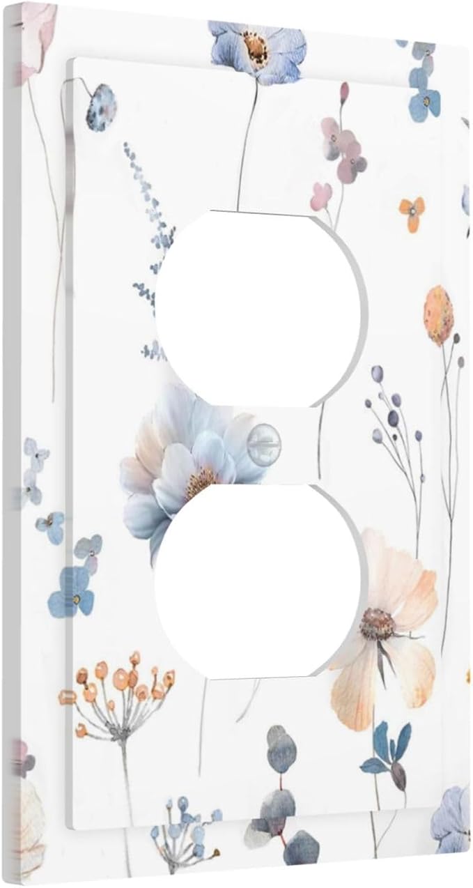 Wildflowers Plant Leaves Floral Berry Outlet Covers 1 Gang Duplex Light Switch Cover Decorative Switch Plates Electrical Receptacle Faceplate Wall Plate for Bed Room Living Room Decor