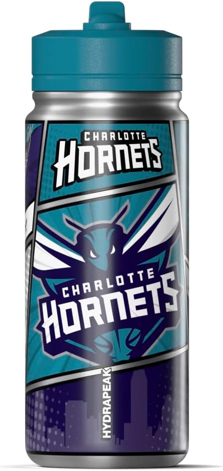 Hydrapeak x NBA Charlotte Hornets 20 oz Stainless Steel Water Bottle, Officially Licensed Double Wall Insulated Sports Bottle with Straw Lid, Reusable Leakproof Gift for Kids & Adults