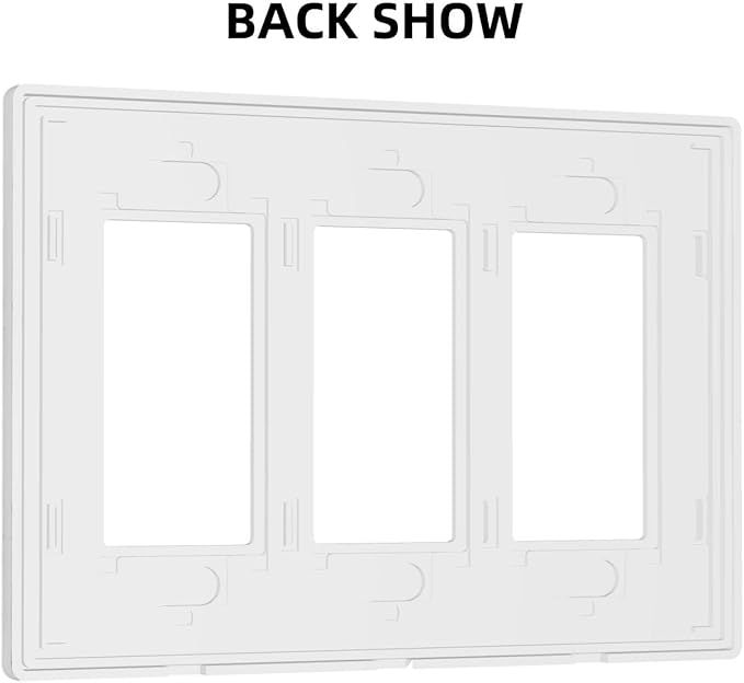 Grey White Wood 3 Gang Triple Rocker/Decor Light Switch Wall Plate Cover Decorative Electrical Faceplate for Kids Living Room Bedroom Decor Screwless 6.57" x 4.65