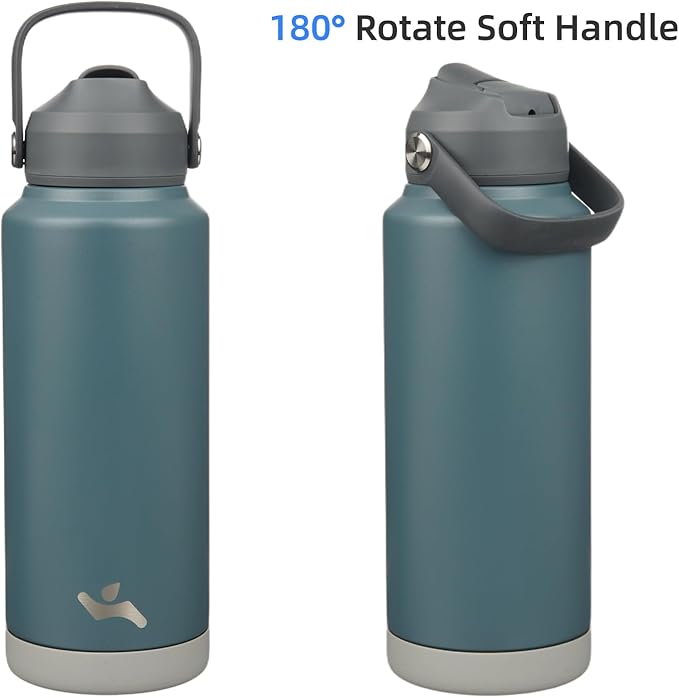 Konokyo Insulated Water Bottle with Straw Lid,32 oz Stainless Steel Vacuum Metal Bottle with Silicone Handle,Dark Gray