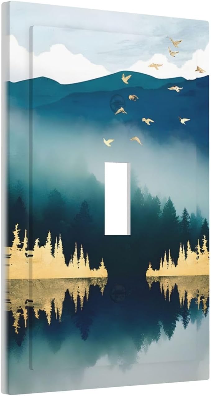 Mountains Landscape Lake Bird Reflection Decorative Light Switch Cover 1 Gang Single Toggle Device Electrical Faceplate Switchplates Decorator Outlet Wall Plate for Bedroom Living Room Decor