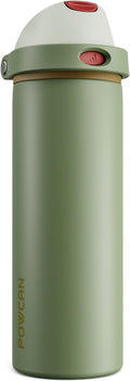 POWCAN 24 oz Insulated Water Bottle for Men: 2-in-1 Push-Button Spout & Quick-Flip Straw, Leakproof, Cold 24Hrs, Fits Car Cup Holder, Stainless Sports Bottle for Travel, Camping, Gift (Hunter Crest)
