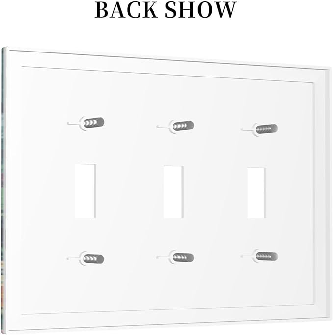 Decorative Switch Plate Cover with Wildflowers & Stars Botanical Floral Art Design 3 Gang Artistic Wall Plate Unique Triple Toggle Light Switch Covers for Garden Theme Wall Decor