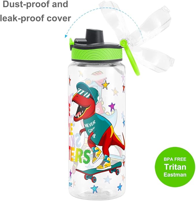 Home Tune Cute Water Bottle for School Kids Girls, BPA FREE Tritan & Leak Proof & Easy Clean & Carry Handle, 23oz/ 680ml (Skateboarding)