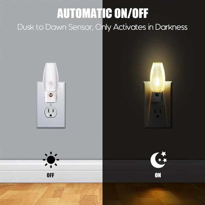 Emotionlite Plug in Night Light, Warm White LED Nightlight, Dusk to Dawn Sensor, Kids, Nursery, Bedroom, Bathroom,Hallway, Stairs, Kitchen, 6 Pack