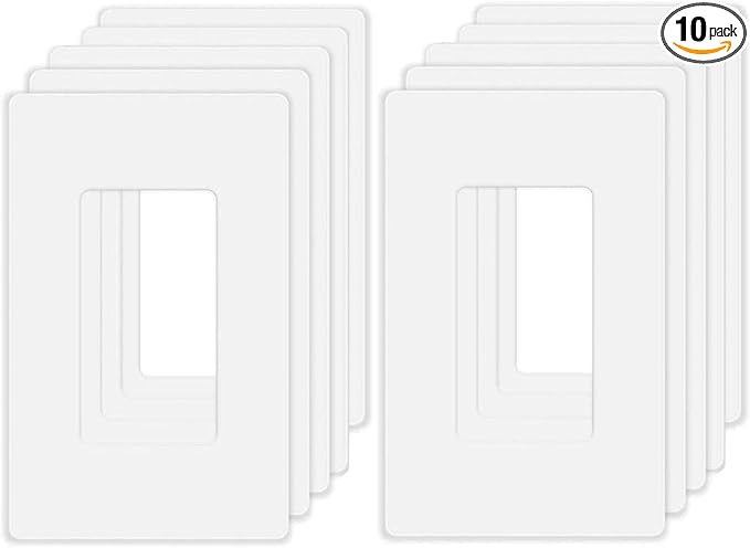 ZEFTV Screwless Decorator Wall Plates 1-Gang Switch Outlet Electrical Cover Plate Unbreakable Thermoplastic Faceplate for Decorative Receptacle Outlet Switch, White (10 Pack)