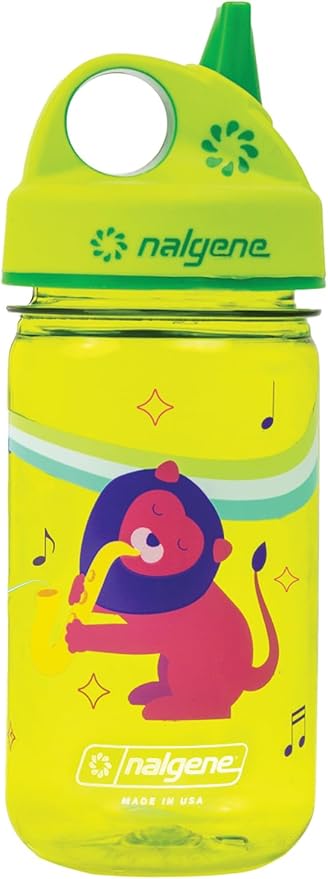 Nalgene Kids Sustain Grip-N-Gulp Water Bottles Made with Material Derived from 50% Plastic Waste, Leak Proof Sippy Cup, Durable, BPA and BPS Free, Dishwasher Safe, Reusable, 12 Ounces, Orange Volcano