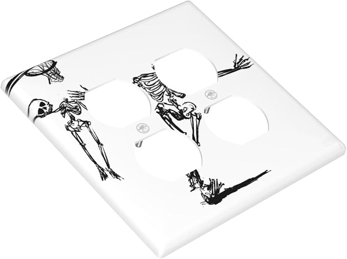 Outlet Covers Skeleton Basketball Funny Skull Stick Figure 2 Gang Double Duplex Decorative Light Switch Covers Electrical Wallplates Socket Faceplate For Home Office Decor