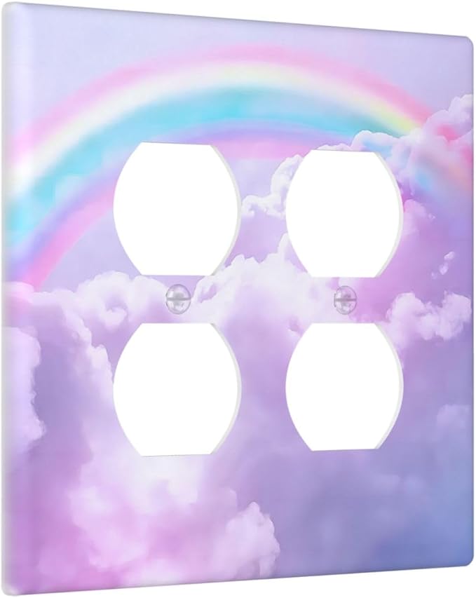 Outlet Covers Rainbow Sky with Clouds 2 Gang Decorative Light Switch Cover Double Duplex Wall Plates Switch Plates Electrical Socket Covers for Bathroom Home Decor